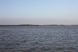 广阔水域与远处地平线