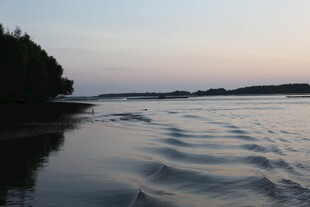 黄昏下宁静的河畔风光