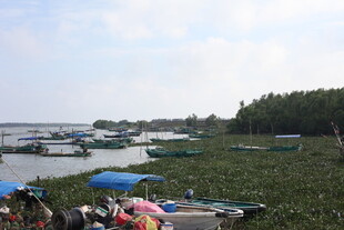 湖畔水乡风光船只点缀