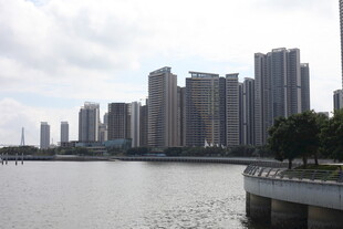 河畔高楼林立城市景观