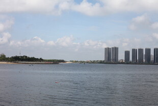 河畔高楼与开阔水域景观