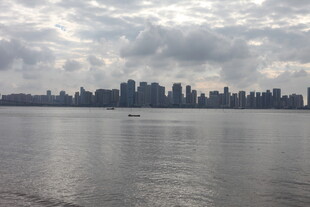 城市天际线与宽阔水域景观