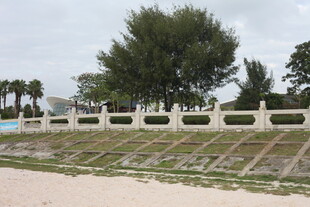 户外白色围栏与绿植景观