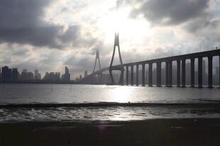 夕阳下的跨海大桥美景