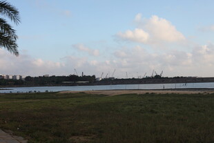 湖畔风光远处云与绿植相映