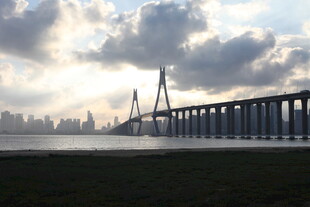 夕阳下的跨海大桥美景