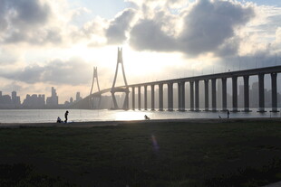 夕阳下的宏伟桥梁景观