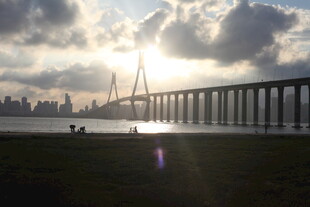 夕阳下的跨海大桥美景