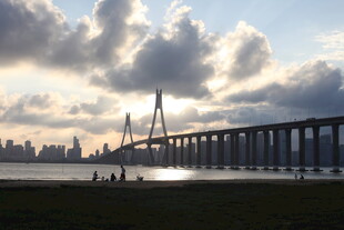 夕阳下的跨海大桥美景