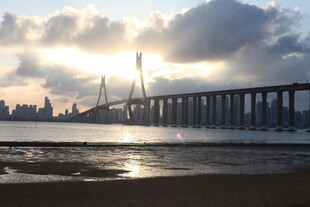 夕阳下的跨海大桥美景