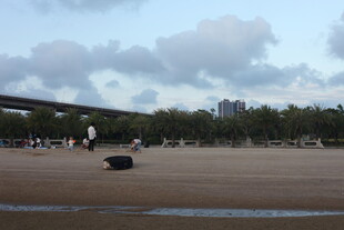 城市沙滩上的休闲场景