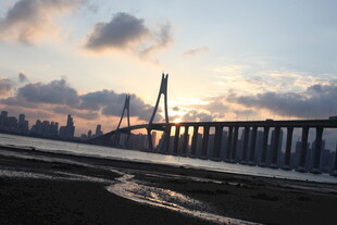 夕阳下的跨海大桥美景