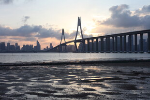 夕阳下的跨海大桥美景