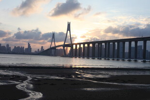 夕阳下的跨海大桥美景