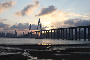 夕阳下的跨海大桥美景