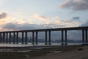 夕阳下的跨海大桥美景