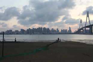 江边城市风光与桥梁景致