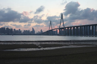 黄昏下的城市跨海大桥美景