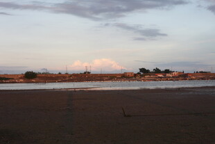 黄昏下的宁静河岸风光