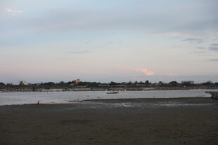 黄昏下的宁静河岸风光