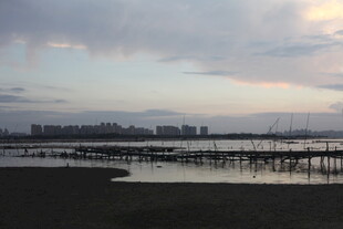 海滨暮色中的栈桥景观