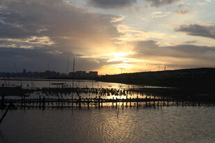 夕阳下的宁静水上风光