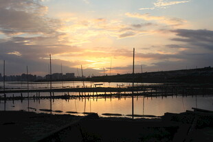 夕阳下的宁静码头景象