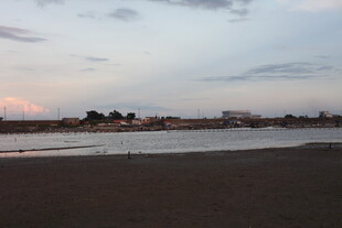 黄昏下的宁静河岸风光