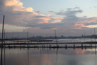 湖畔暮色中的宁静景致