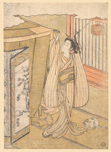 日式古风女子倚门而立