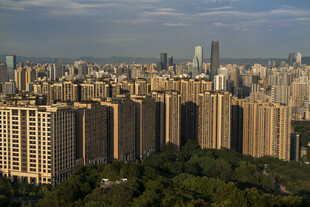 城市高楼与绿意景观