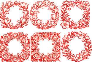 红色花卉装饰边框图案
