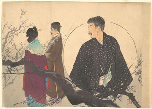 古风人物于枝头旁的场景