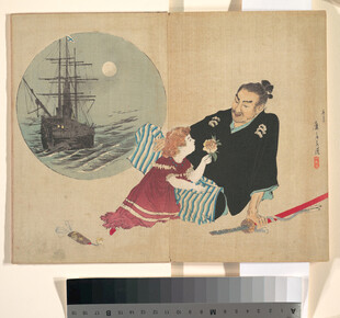 武士与孩童的月夜场景