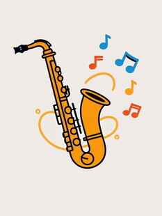 卡通风格的萨克斯与音符