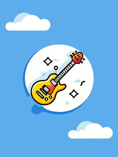 蓝色背景上的吉他与音符