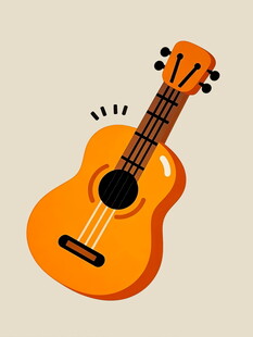 可爱卡通风格的橙色吉他