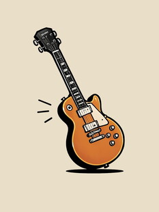 橙色吉他插画动感音符