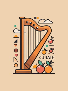 竖琴插画多彩装饰元素