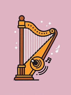 复古风格竖琴插画