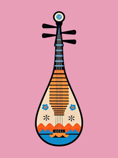 手绘传统琵琶图案设计