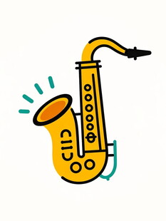 卡通风格黄色萨克斯乐器