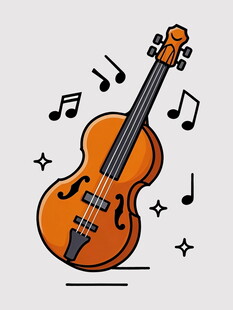 橙色小提琴与音乐元素