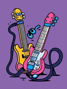 多彩电吉他与音符组合