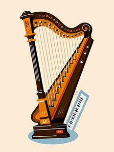 古典竖琴乐器插画