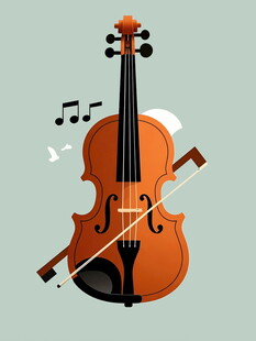 橙色小提琴与音符图案