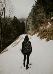 雪地独行背影