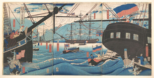 古代港口繁忙航海场景