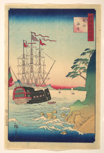 日式帆船海景浮世绘画面