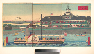 海上船只与岸边建筑图景